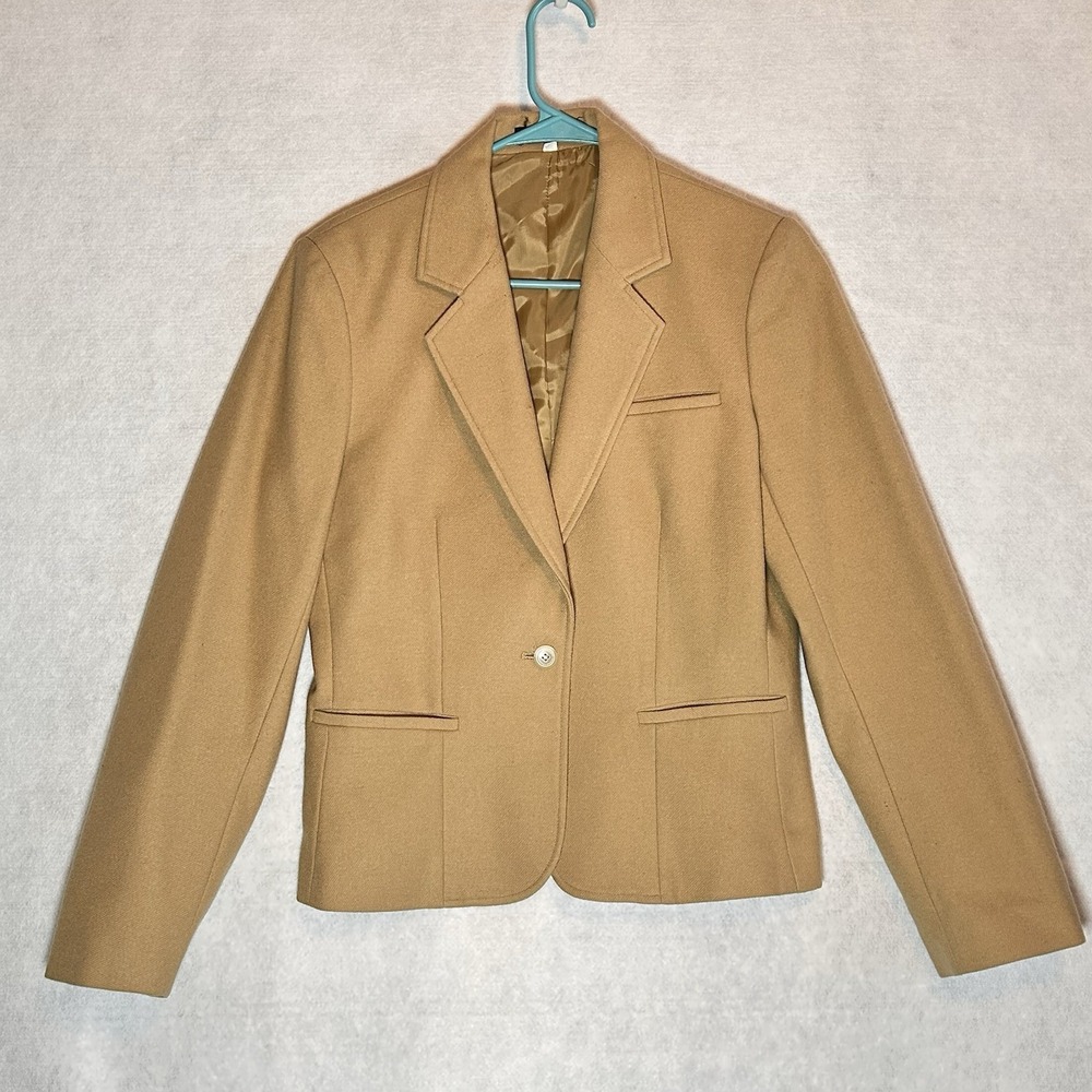 Women's Wool Camel/Tan‎ 1-Button Blazer Jacket  -  Size 10 - Classic Preppy Warm